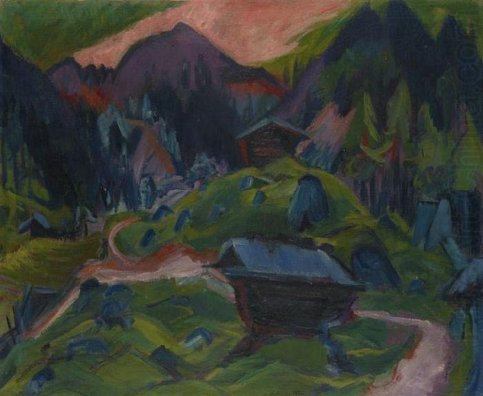 Ernst Ludwig Kirchner Kummeralp Mountain and Two Sheds china oil painting image
